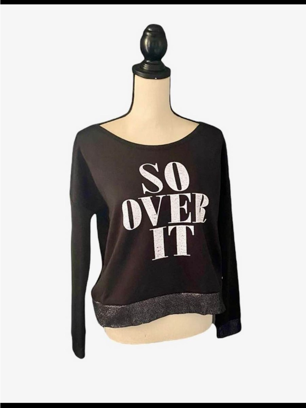 Rock & Republic Black 'SO OVER IT' Graphic Sweatshirt with Sparkle Hem